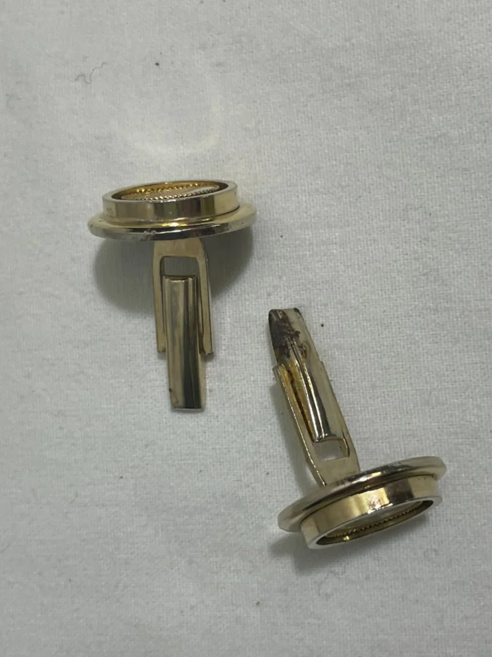 Vintage Gold Tone Mother of Pearl Round Cuff Links Pair Men's Dress Formal
